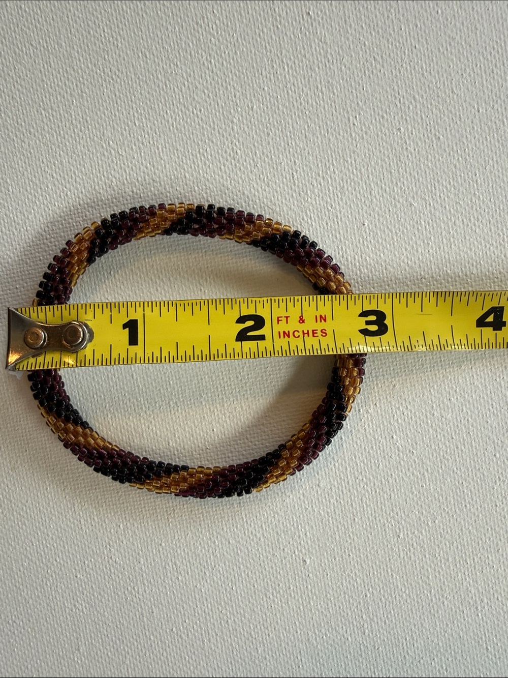 Handcrafted Beaded Twist Bangle Bracelet - Gold & Plum